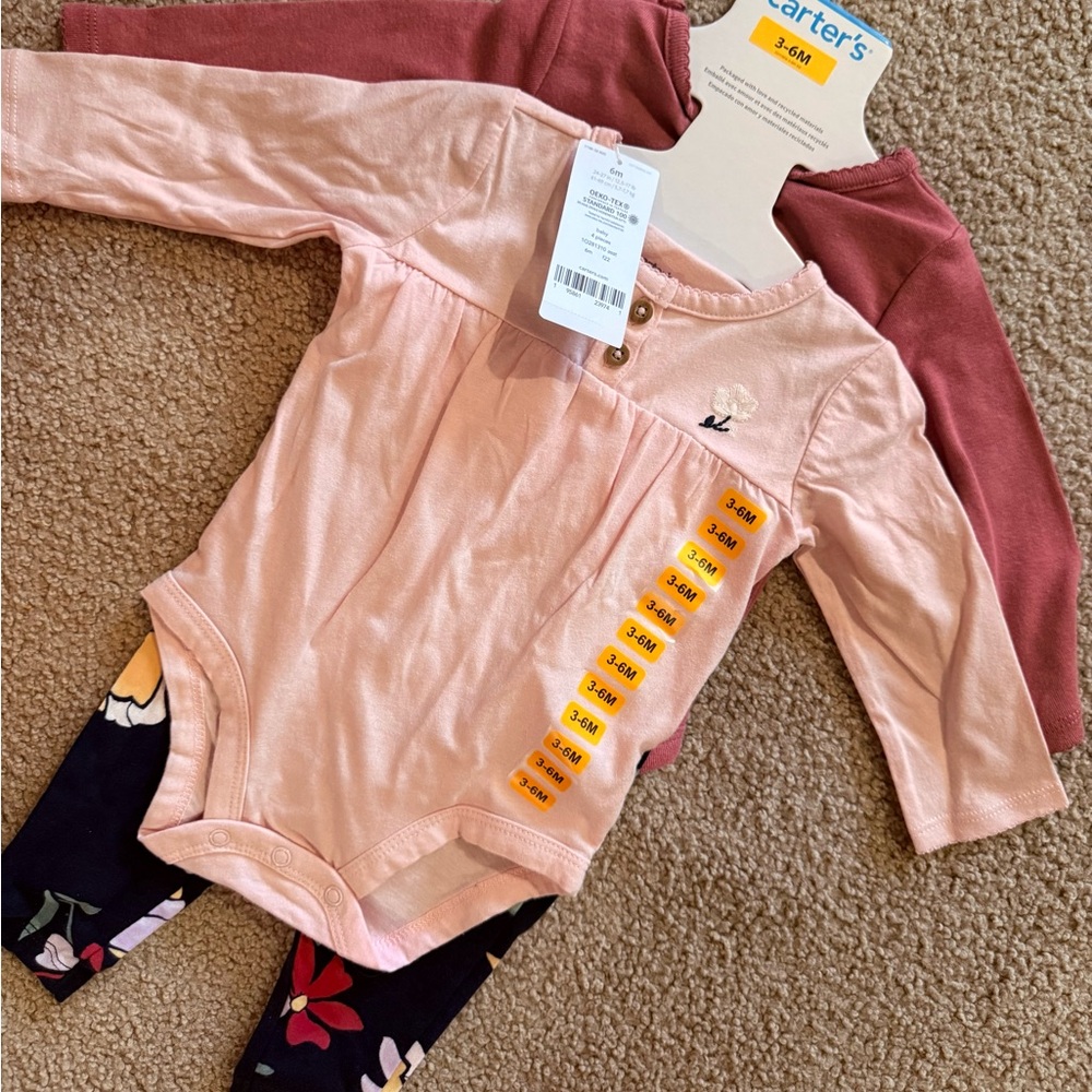 Carter's Pink and Red Long Sleeve Bodysuits with Floral Leggings